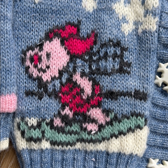 WINNIE THE POOH PIGLET 90s VINTAGE Sweater Cardigan Size 24 Months Snowflakes - Picture 6 of 9
